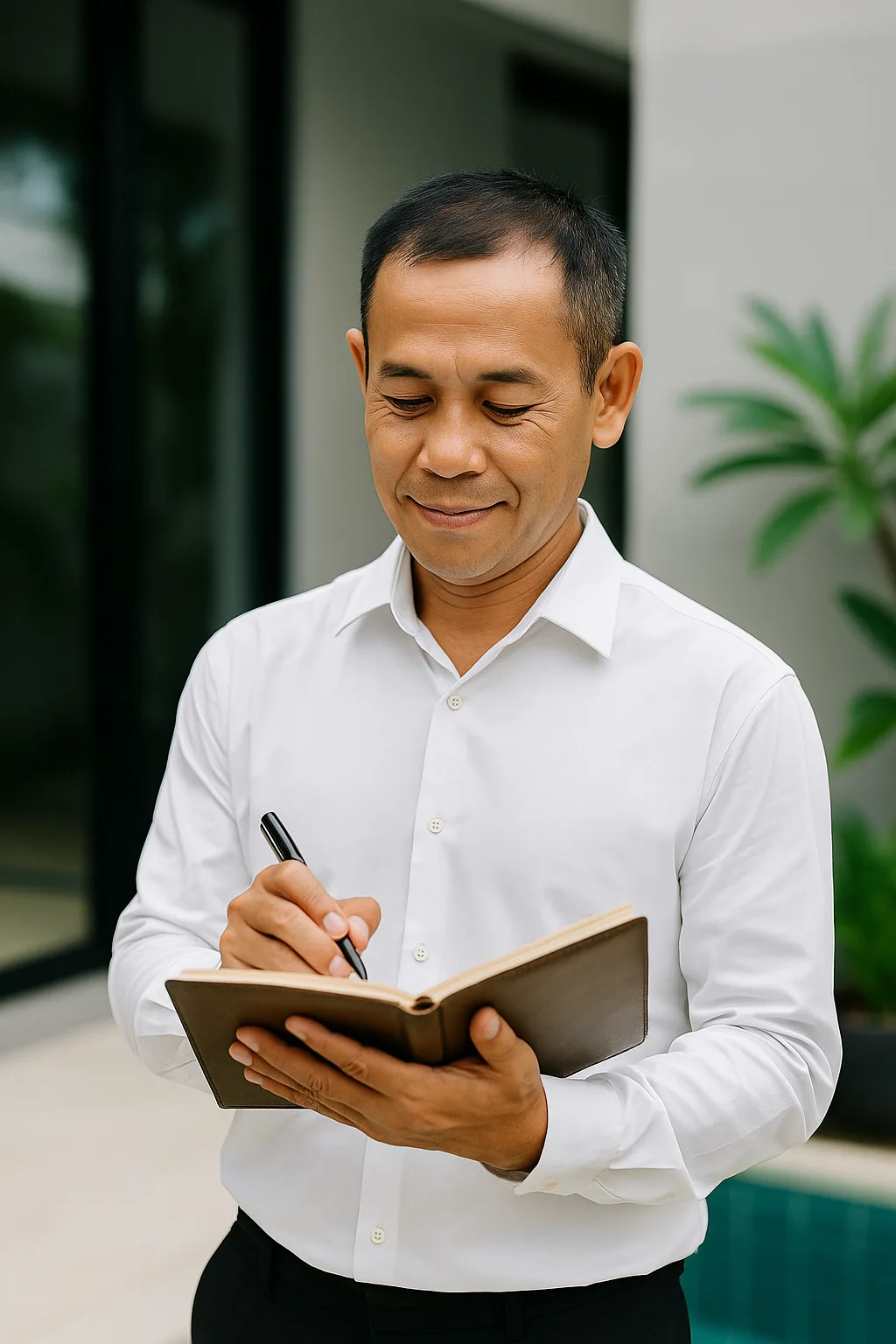 Professional Thai Property Manager Taking Notes