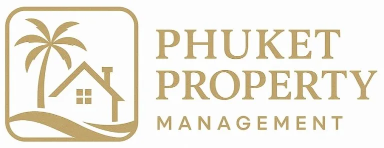 Gold Phuket Property Management logo with a palm tree and house icon on a white background, with text on the right.
